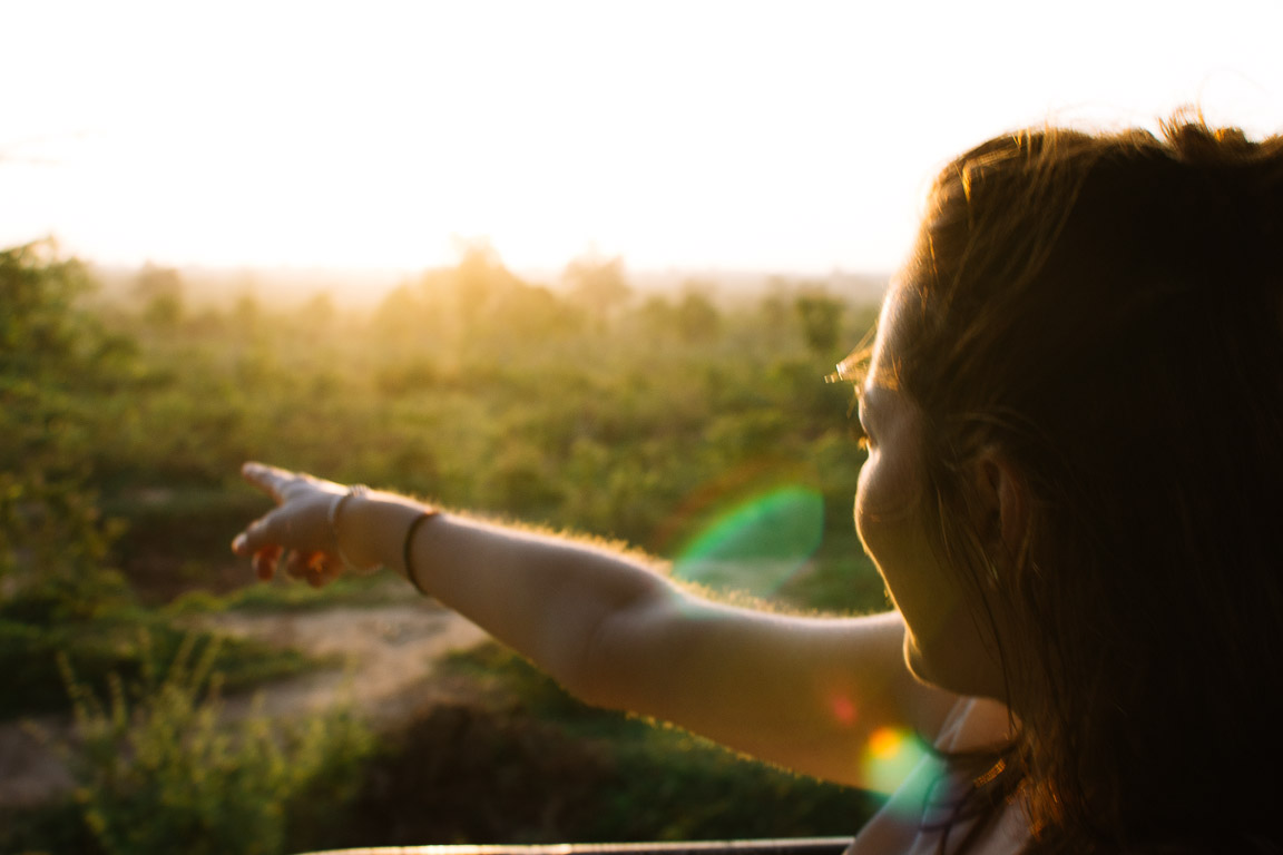 A girl pointing